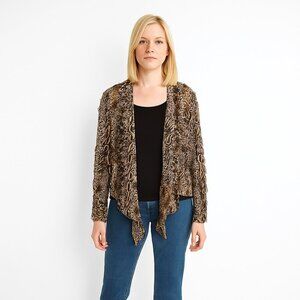 Chico's Drapey Silk Animal Print Open Front Cardigan 4 #A1422